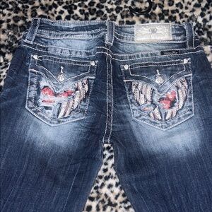 Miss Me Dark Blue Boot Cut Jeans with Embellished Pockets